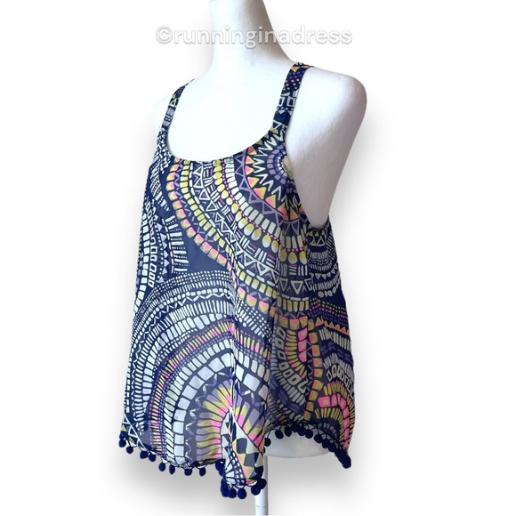 Ocean Drive Medallion Printed Sheer Swim Cover Up Top Size Medium - Picture 4 of 12